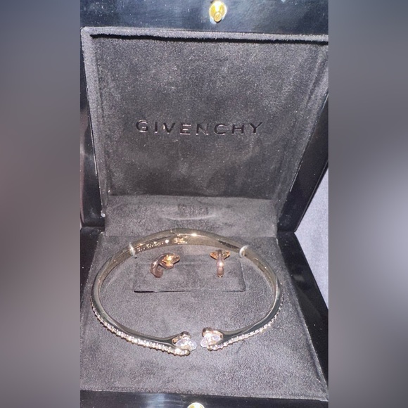 NWT Givenchy Color Floating Stone & Crystal Cuff Bracelet & Stud Earrings - Gold - Picture 7 of 7